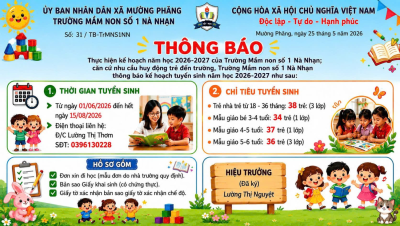 THÔNG BÁO CỦA TRƯỜNG MẦM NON SỐ 1 NÀ NHẠN